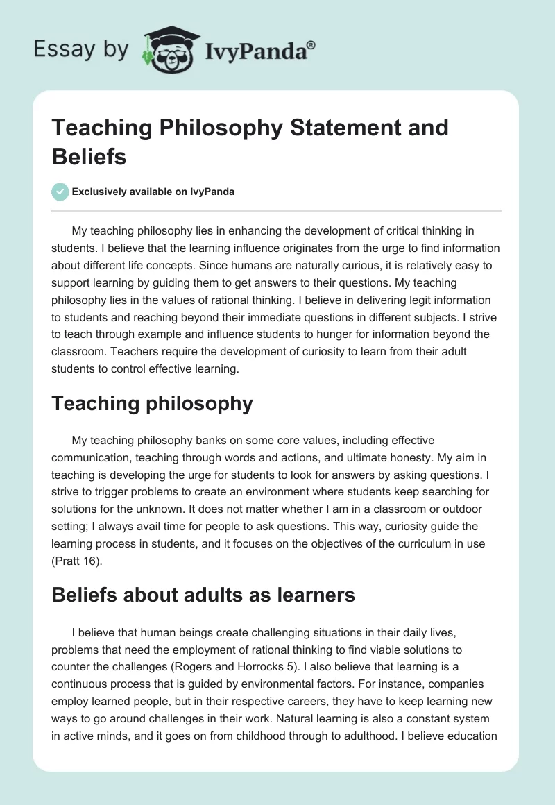 Teaching Philosophy Statement and Beliefs. Page 1