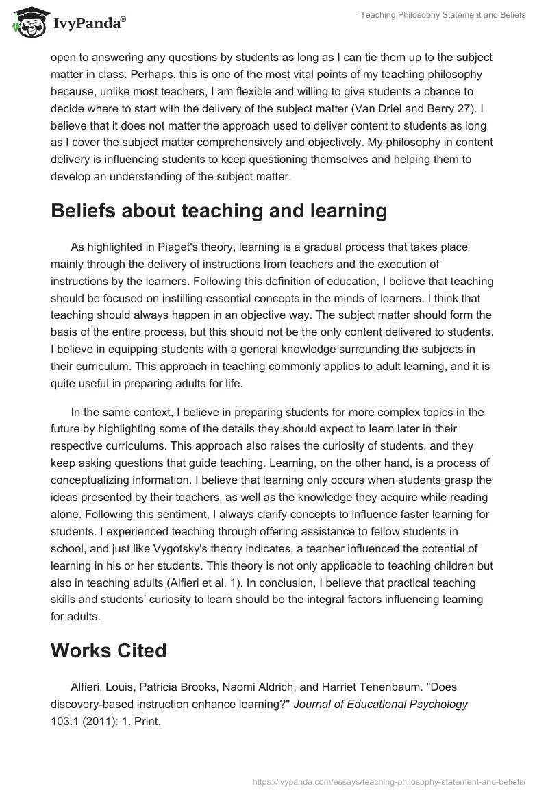 Teaching Philosophy Statement and Beliefs. Page 3