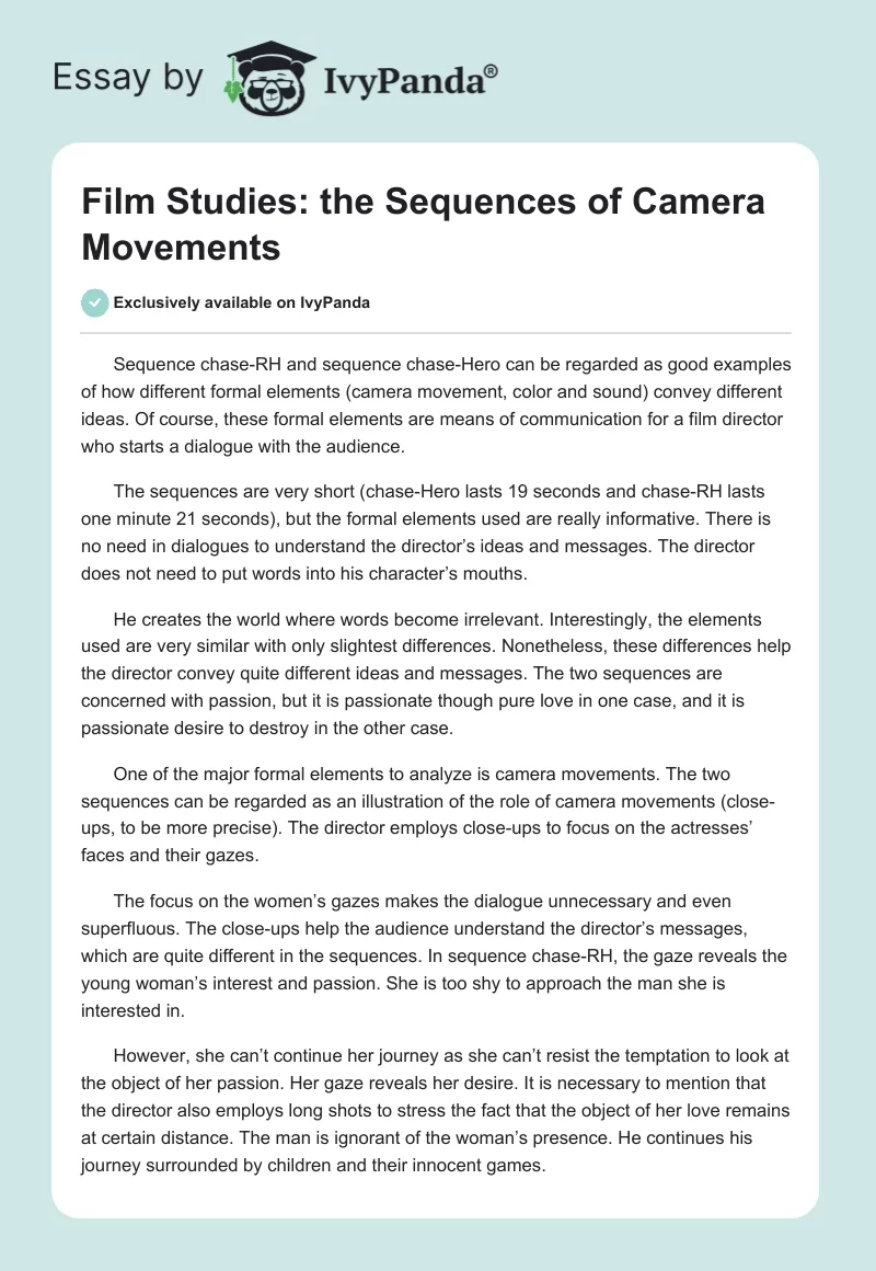 Film Studies: The Sequences of Camera Movements. Page 1