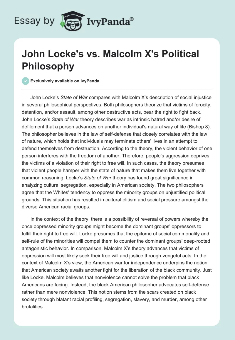 John Locke's vs. Malcolm X's Political Philosophy. Page 1