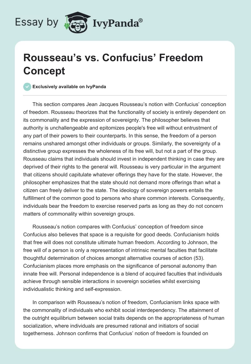 Rousseau’s vs. Confucius’ Freedom Concept. Page 1