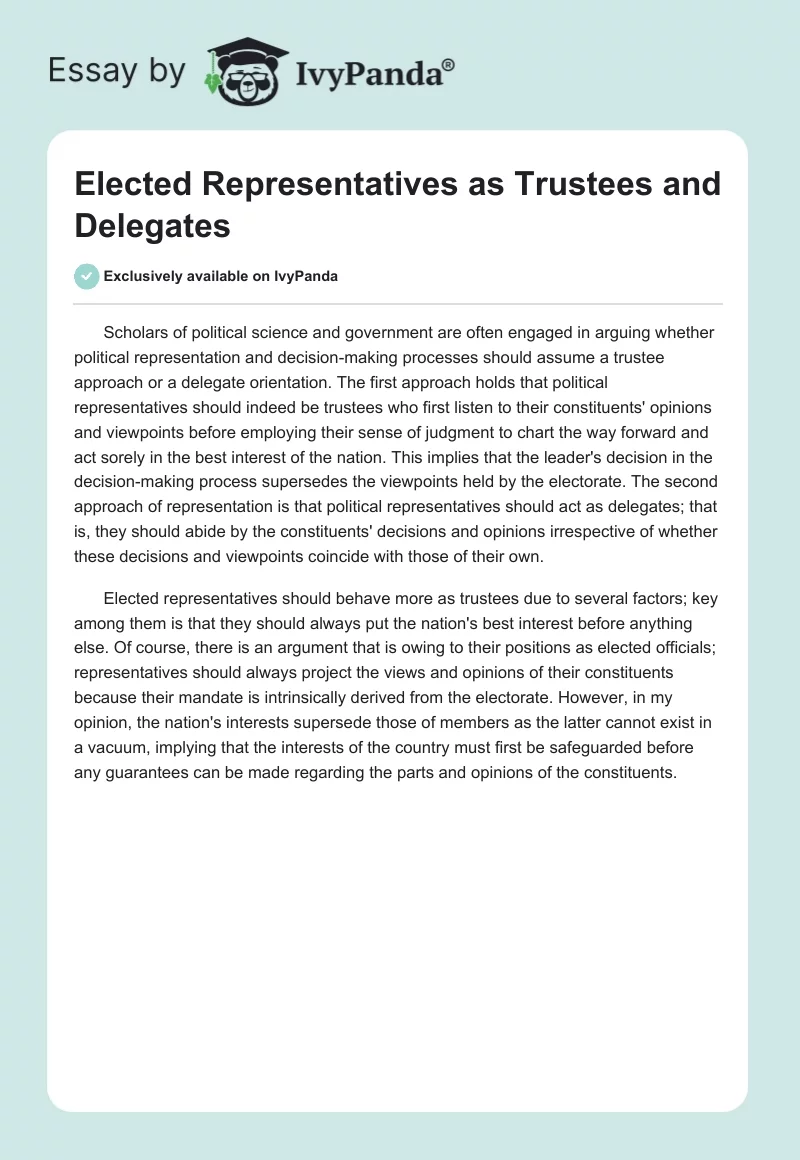 Elected Representatives as Trustees and Delegates. Page 1