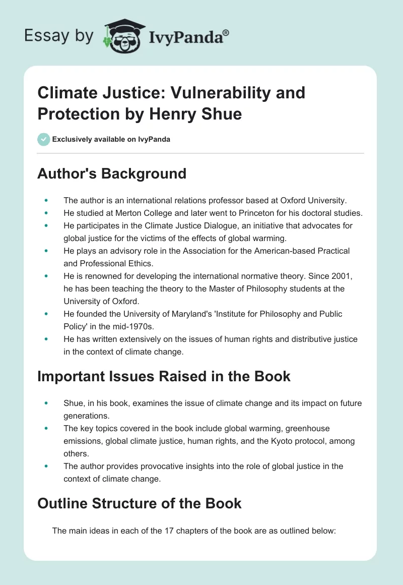 "Climate Justice: Vulnerability and Protection" by Henry Shue. Page 1