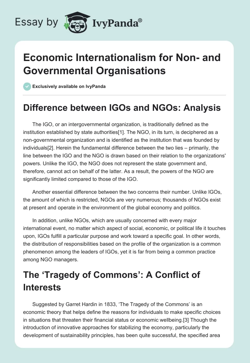 Economic Internationalism for Non- and Governmental Organisations. Page 1