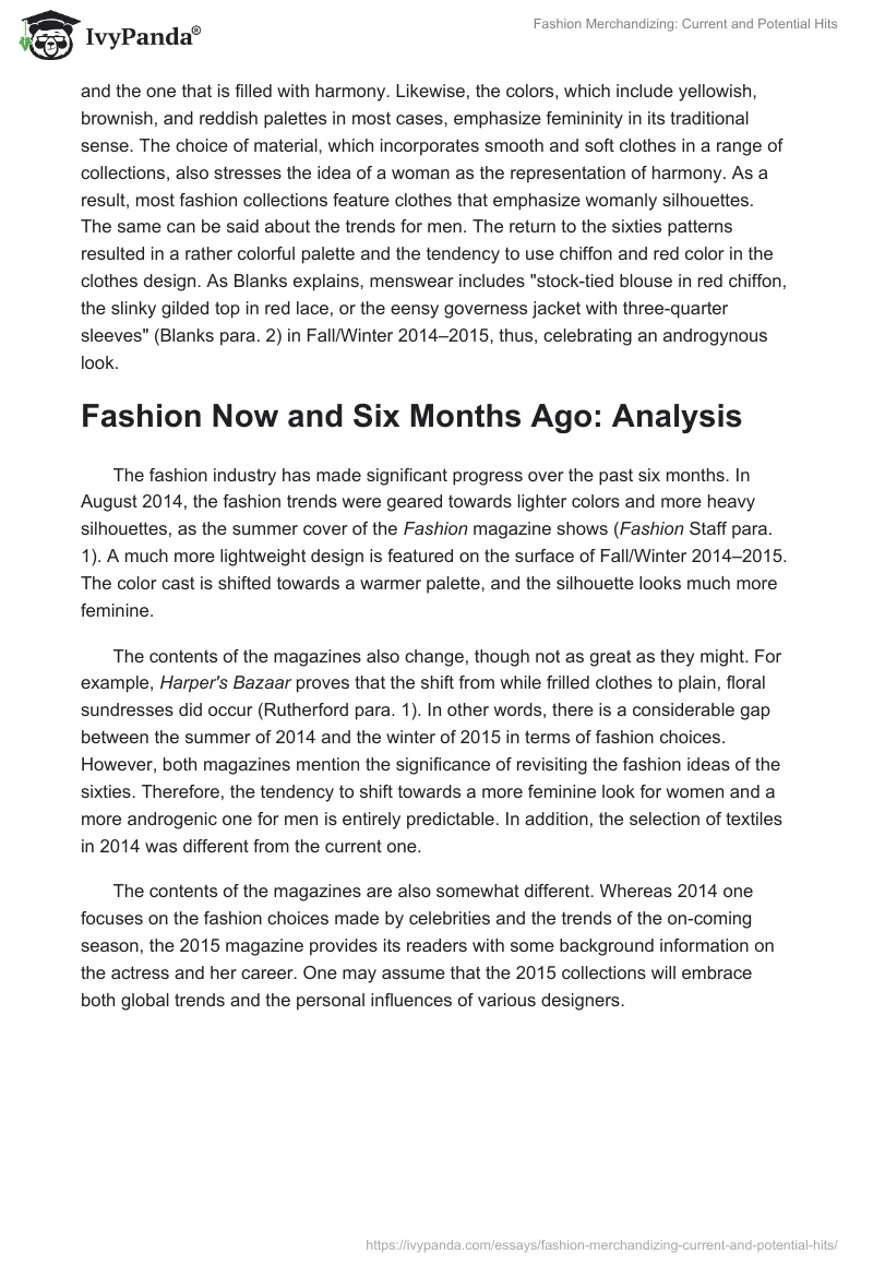Fashion Merchandizing: Current and Potential Hits. Page 2