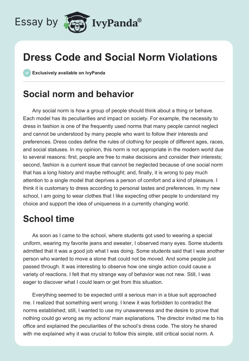 Dress Code and Social Norm Violations. Page 1