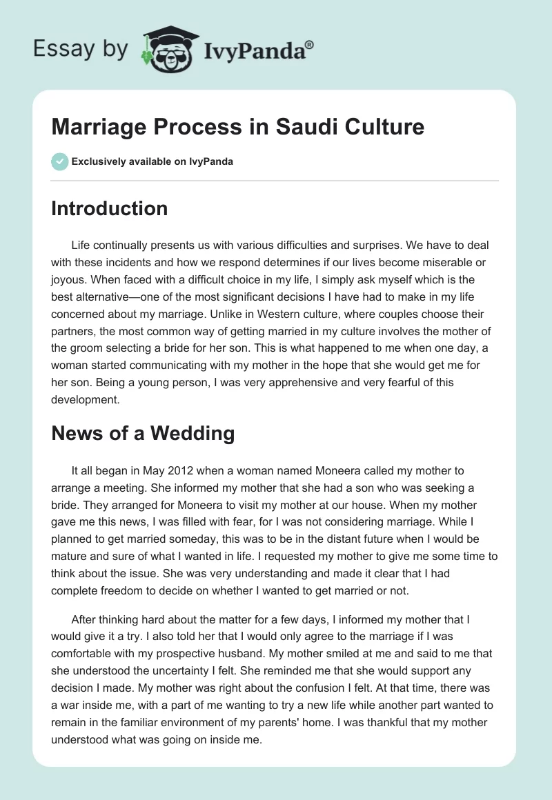 Marriage Process in Saudi Culture. Page 1