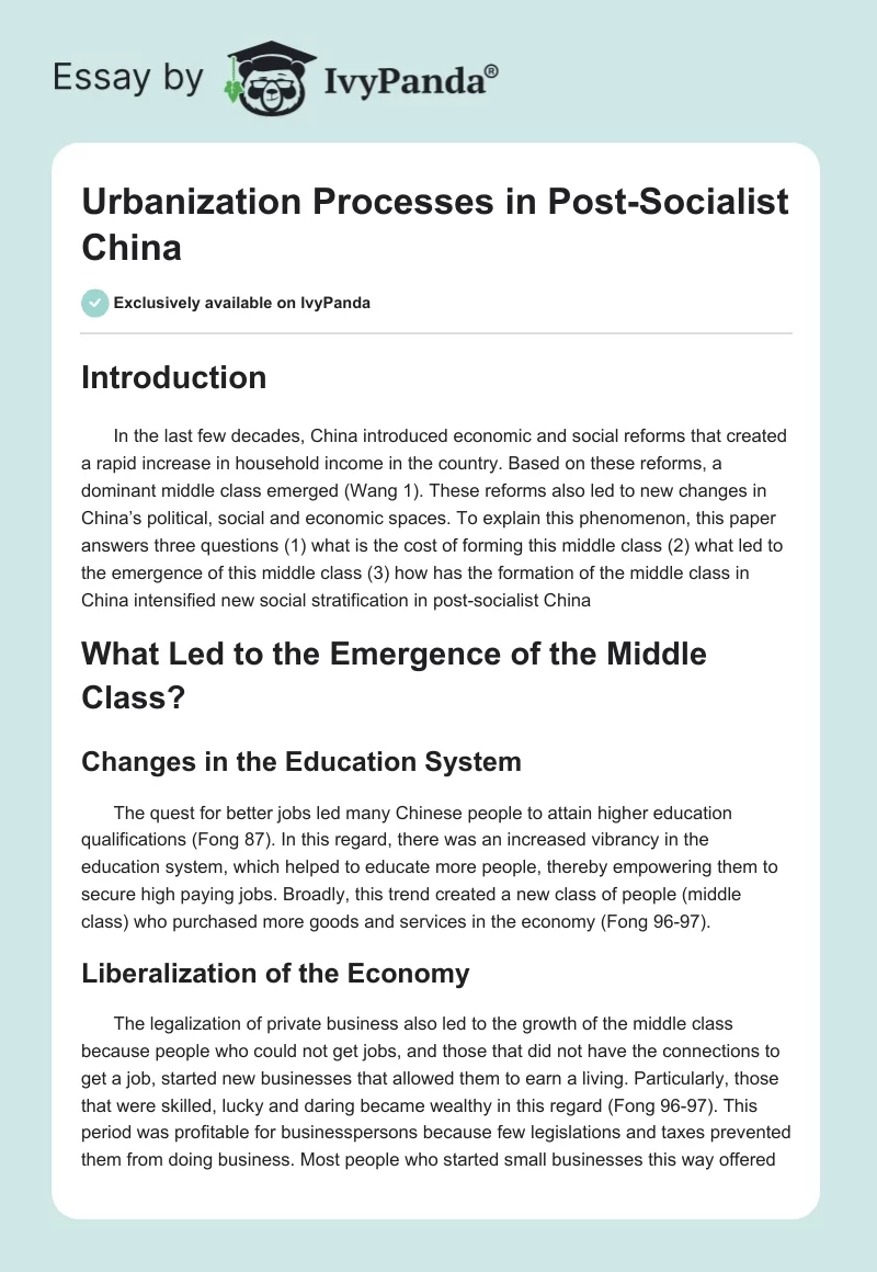 Urbanization Processes in Post-Socialist China. Page 1