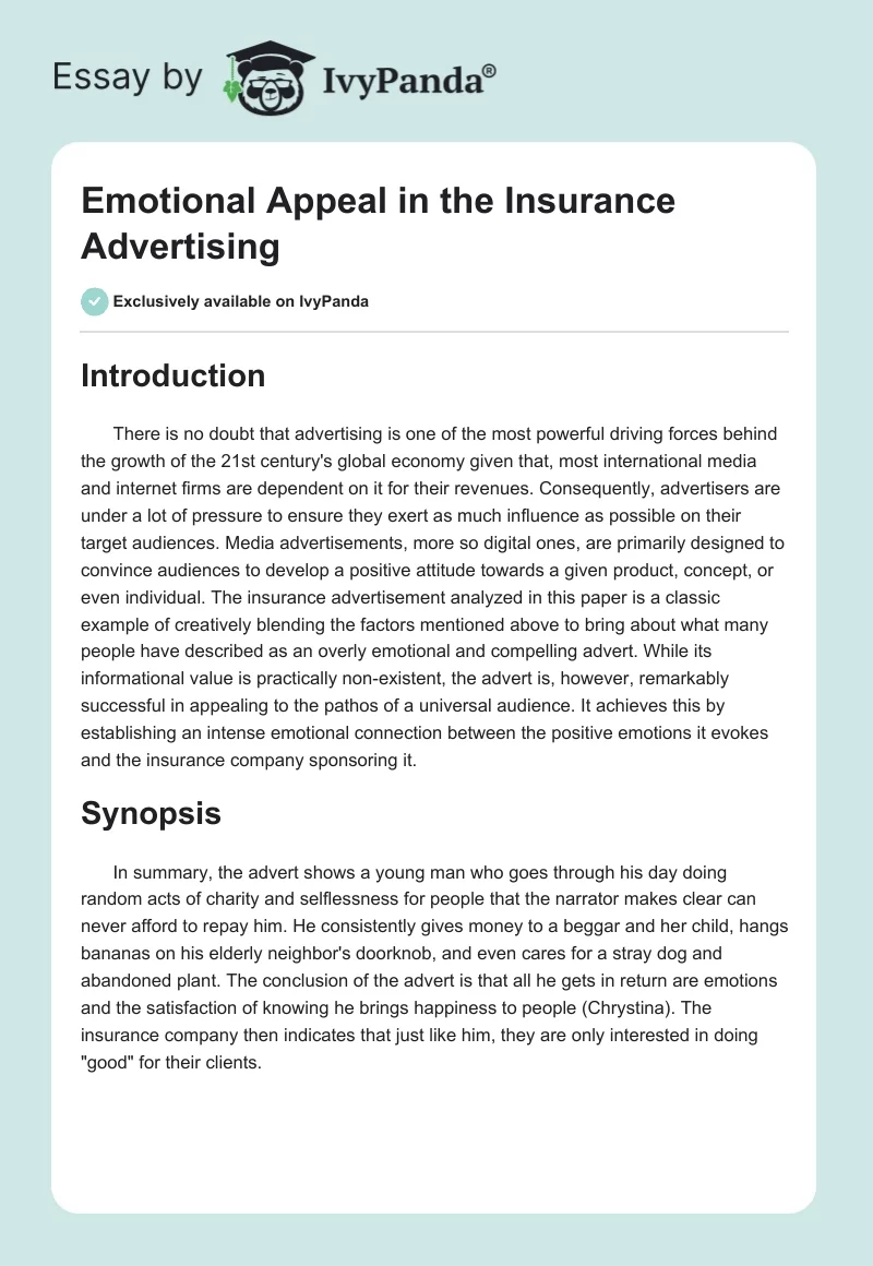 Emotional Appeal in the Insurance Advertising. Page 1