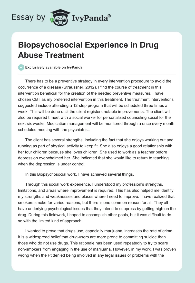 Biopsychosocial Experience in Drug Abuse Treatment. Page 1