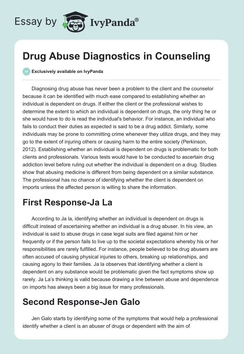 Drug Abuse Diagnostics in Counseling. Page 1