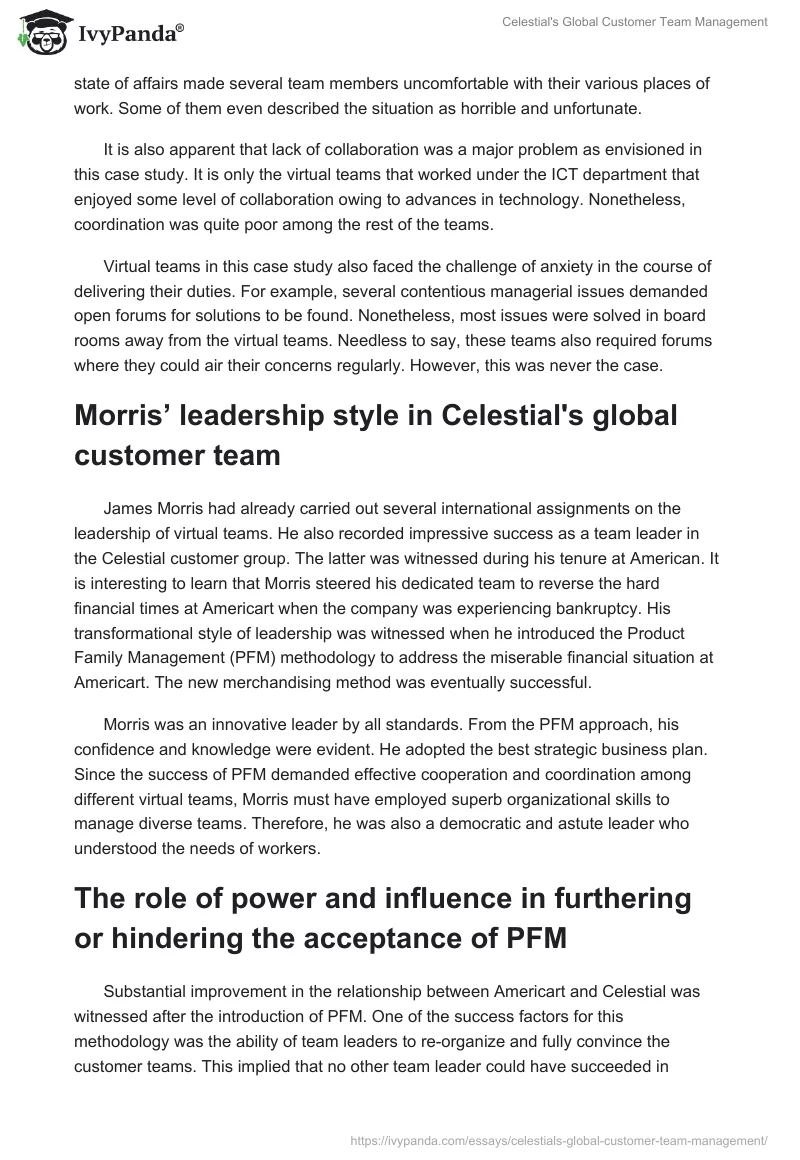 Celestial's Global Customer Team Management. Page 2