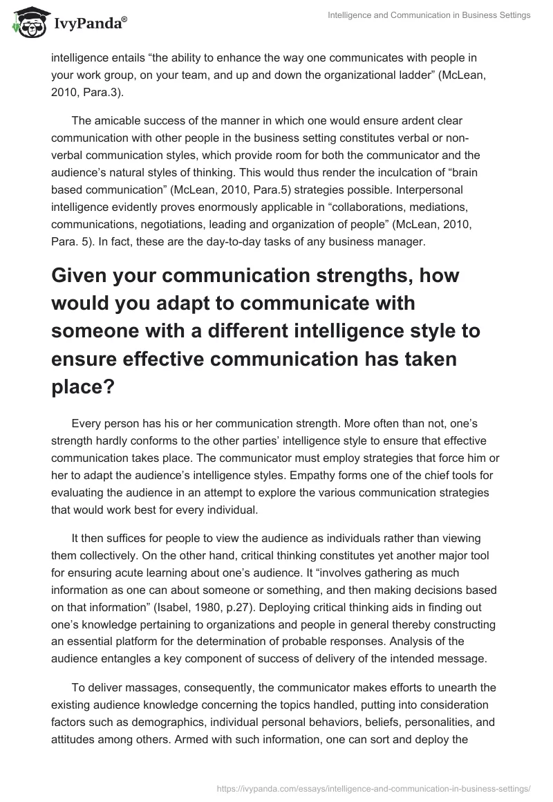Intelligence and Communication in Business Settings. Page 3
