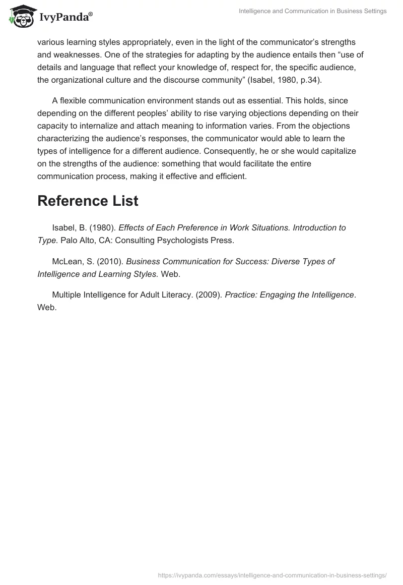 Intelligence and Communication in Business Settings. Page 4