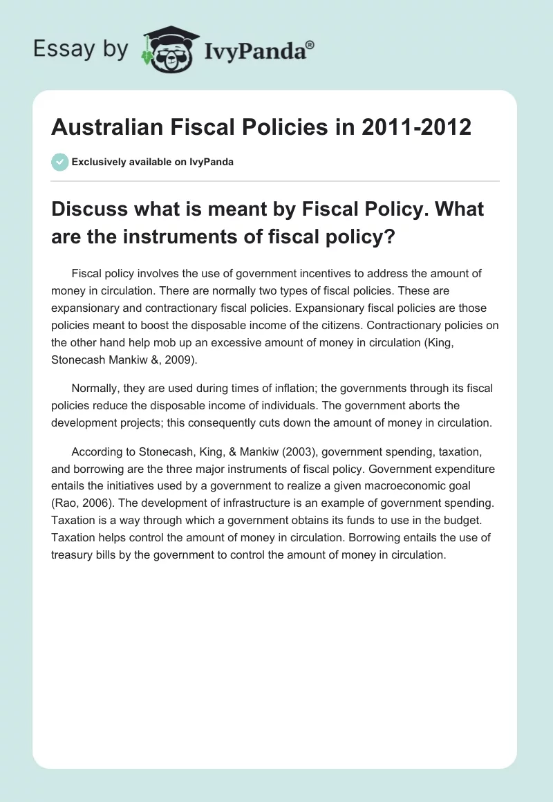 Australian Fiscal Policies in 2011-2012. Page 1