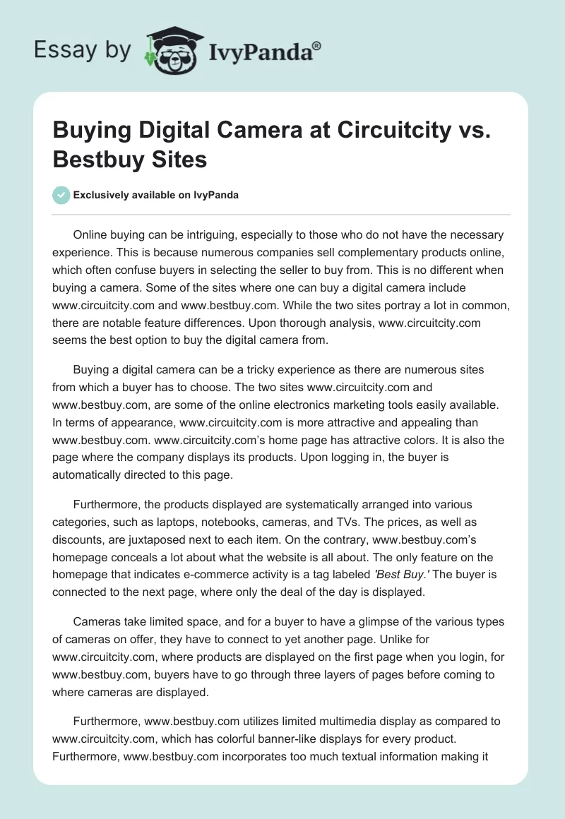 Buying Digital Camera at Circuitcity vs. Bestbuy Sites. Page 1