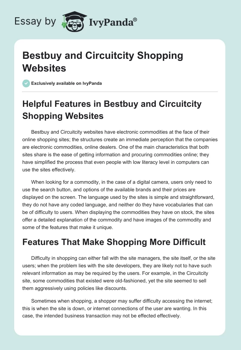 Bestbuy and Circuitcity Shopping Websites. Page 1