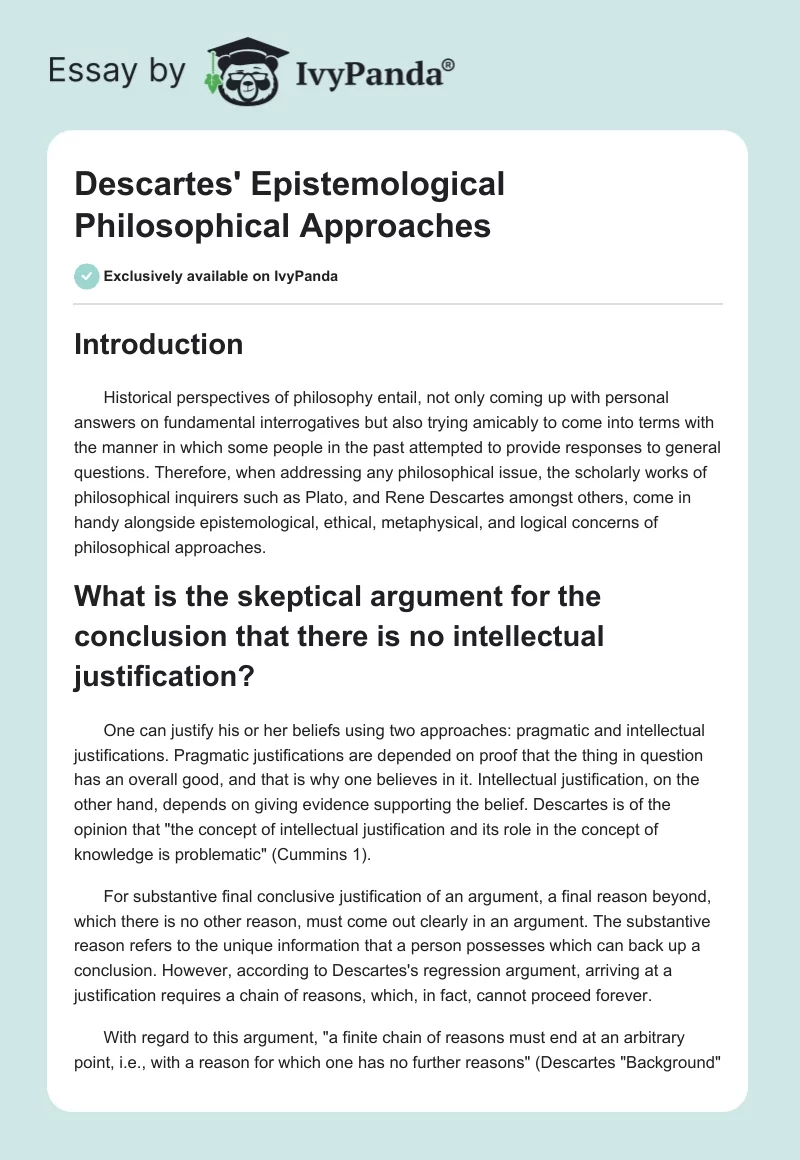 Descartes' Epistemological Philosophical Approaches. Page 1