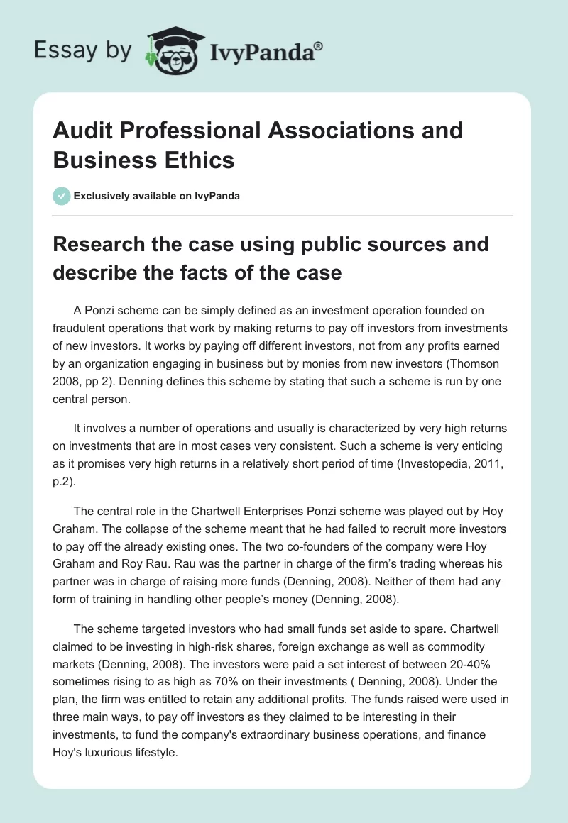 Audit Professional Associations and Business Ethics. Page 1