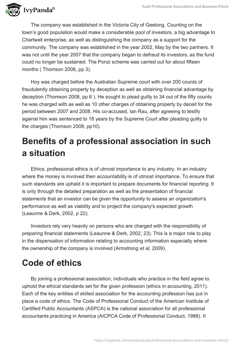 Audit Professional Associations and Business Ethics. Page 2