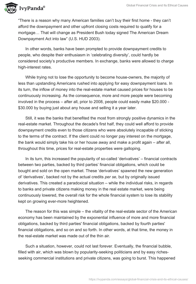 Global Financial Crisis and Its Ethical Causes. Page 3