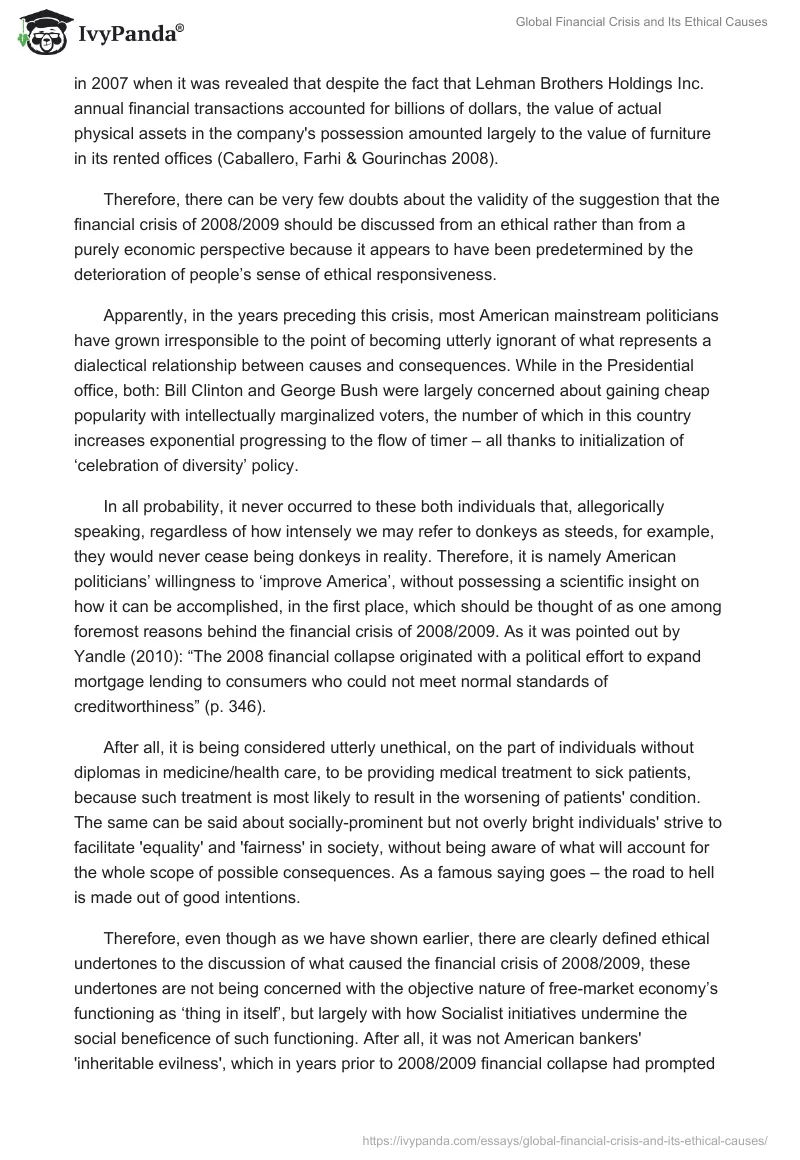 Global Financial Crisis and Its Ethical Causes. Page 4