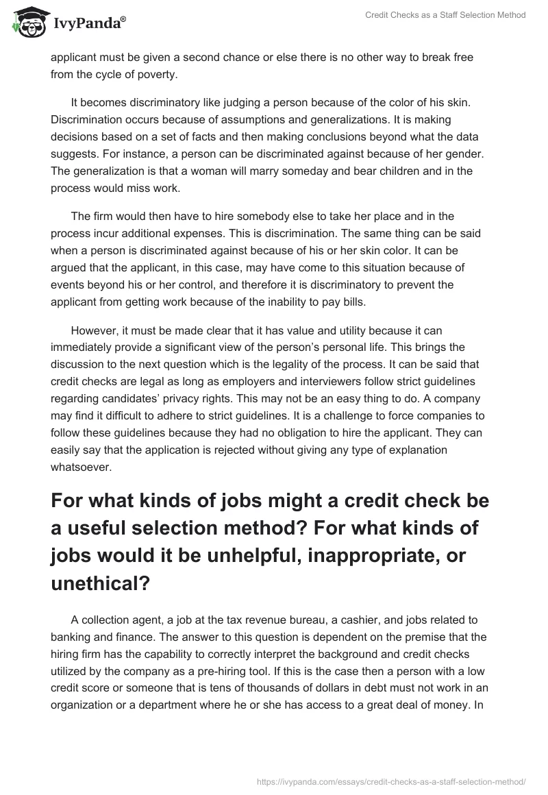 Credit Checks as a Staff Selection Method. Page 2