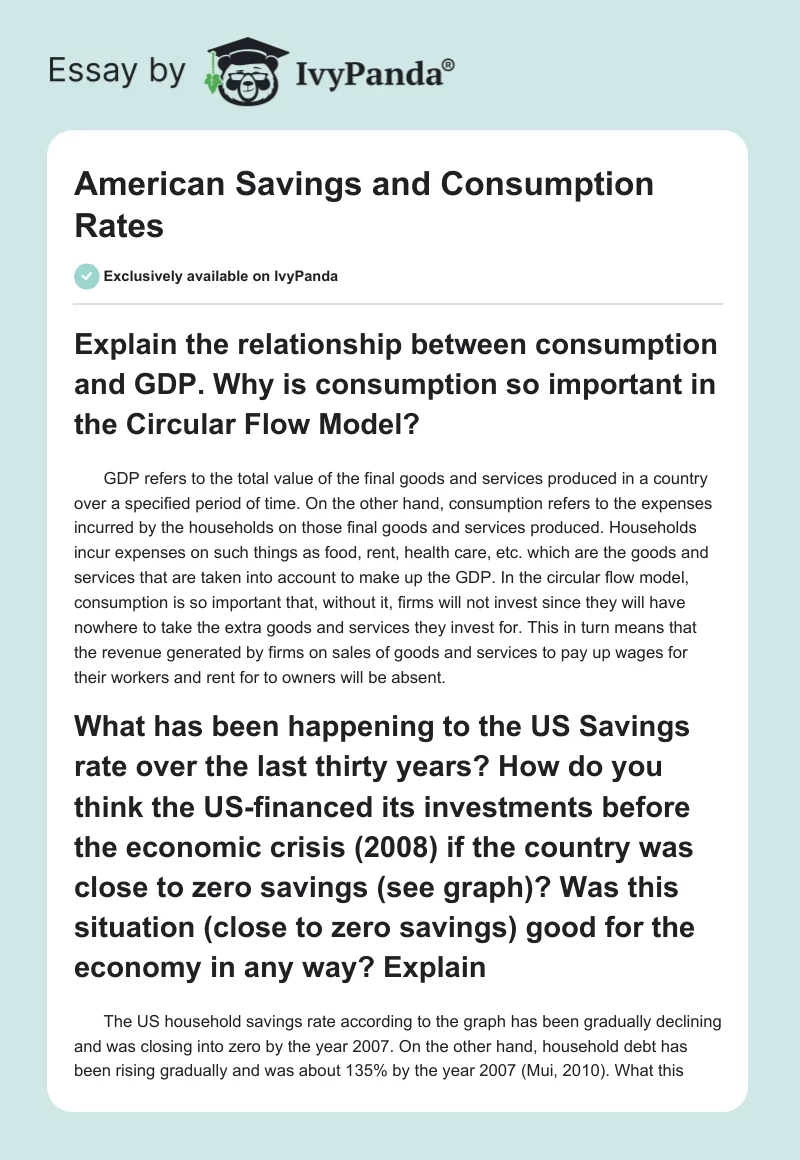 American Savings and Consumption Rates. Page 1