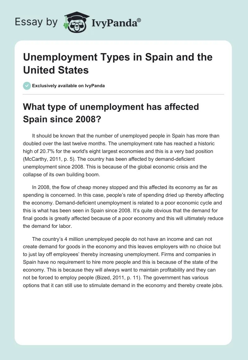 Unemployment Types in Spain and the United States. Page 1