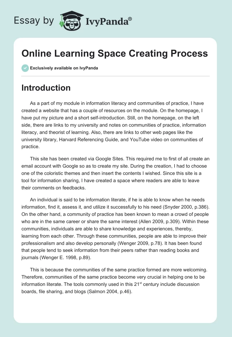 Online Learning Space Creating Process. Page 1