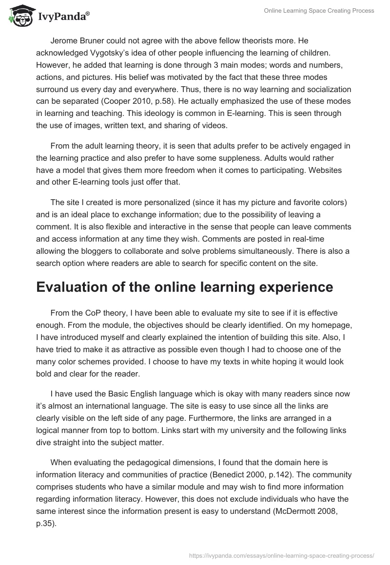 Online Learning Space Creating Process. Page 3
