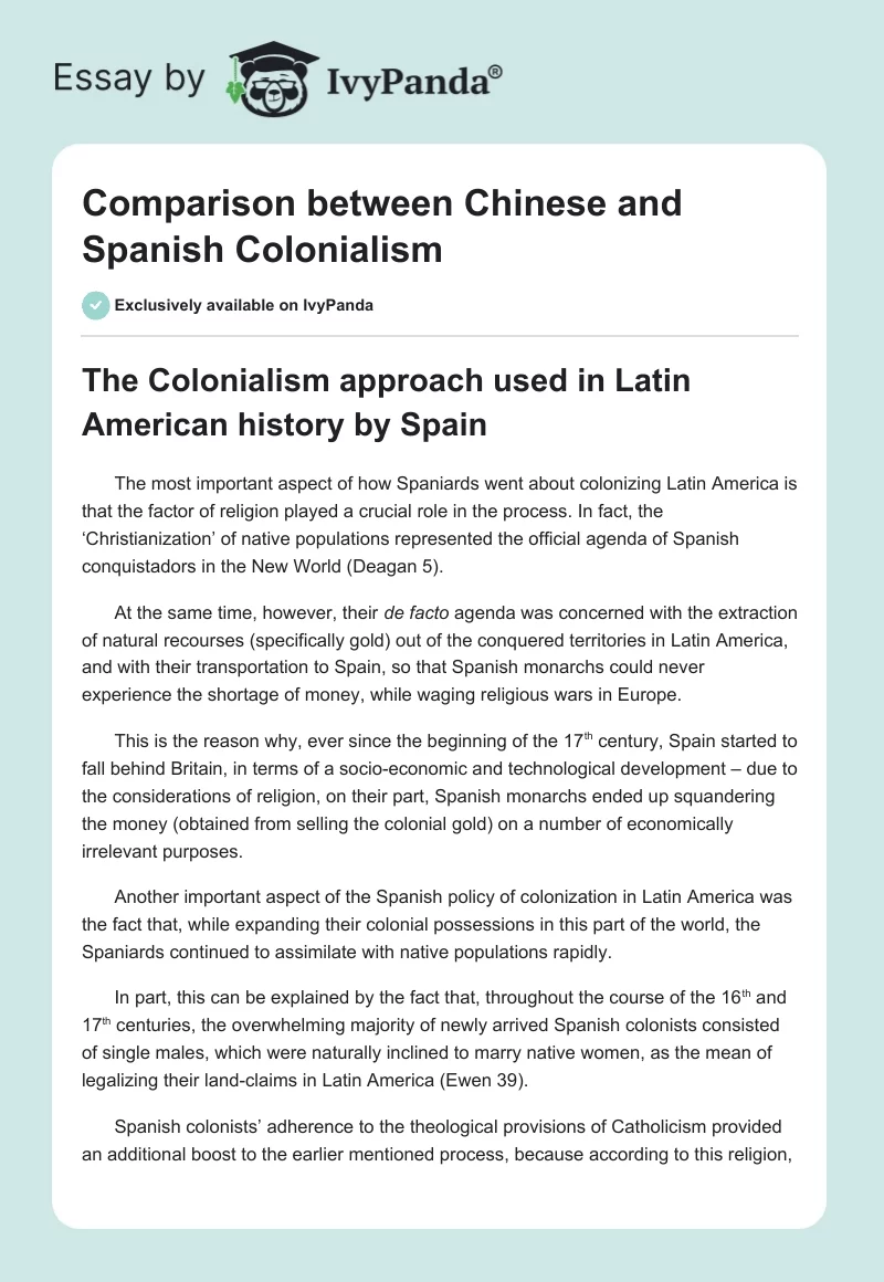 Comparison Between Chinese and Spanish Colonialism. Page 1
