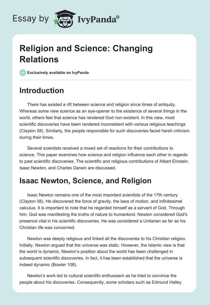Religion and Science: Changing Relations. Page 1