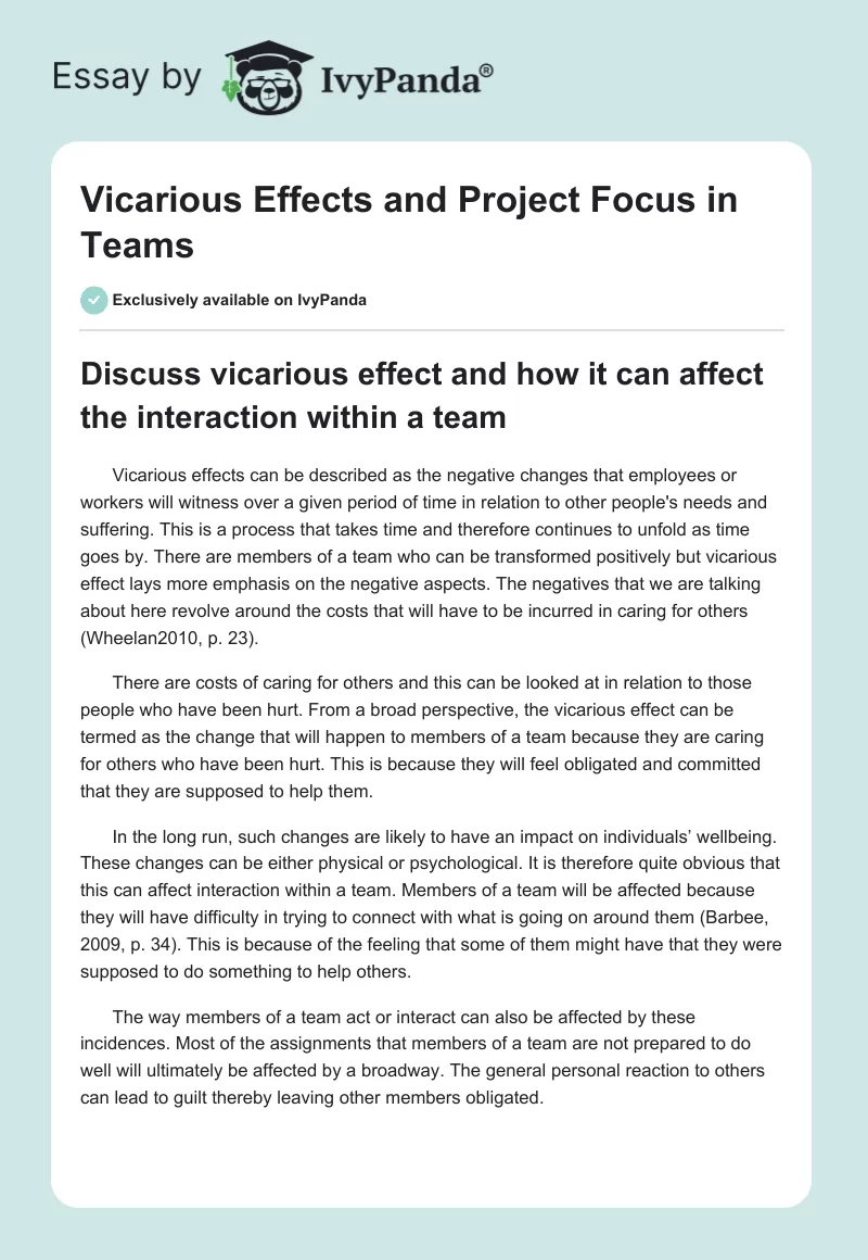 Vicarious Effects and Project Focus in Teams. Page 1