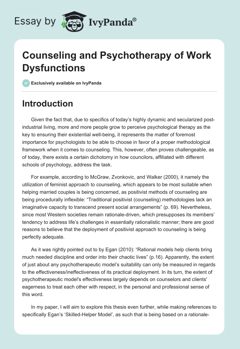 Counseling and Psychotherapy of Work Dysfunctions. Page 1