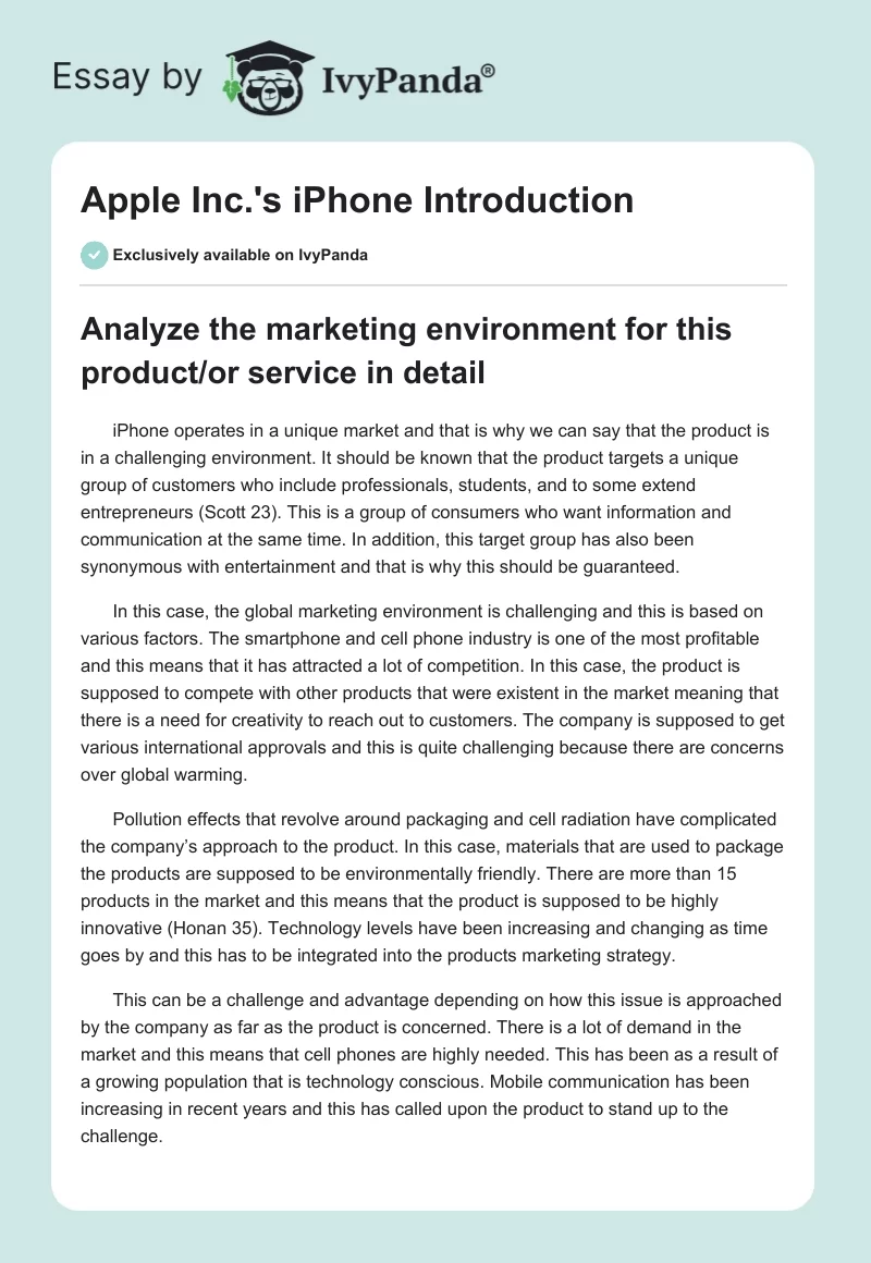 Apple Inc.'s iPhone Introduction. Page 1
