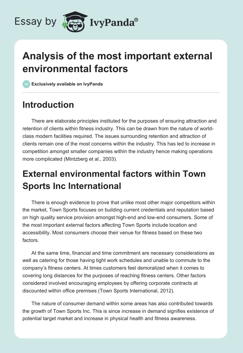 Analysis of the most important external environmental factors. Page 1