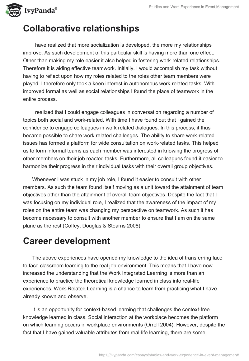 Studies and Work Experience in Event Management. Page 3
