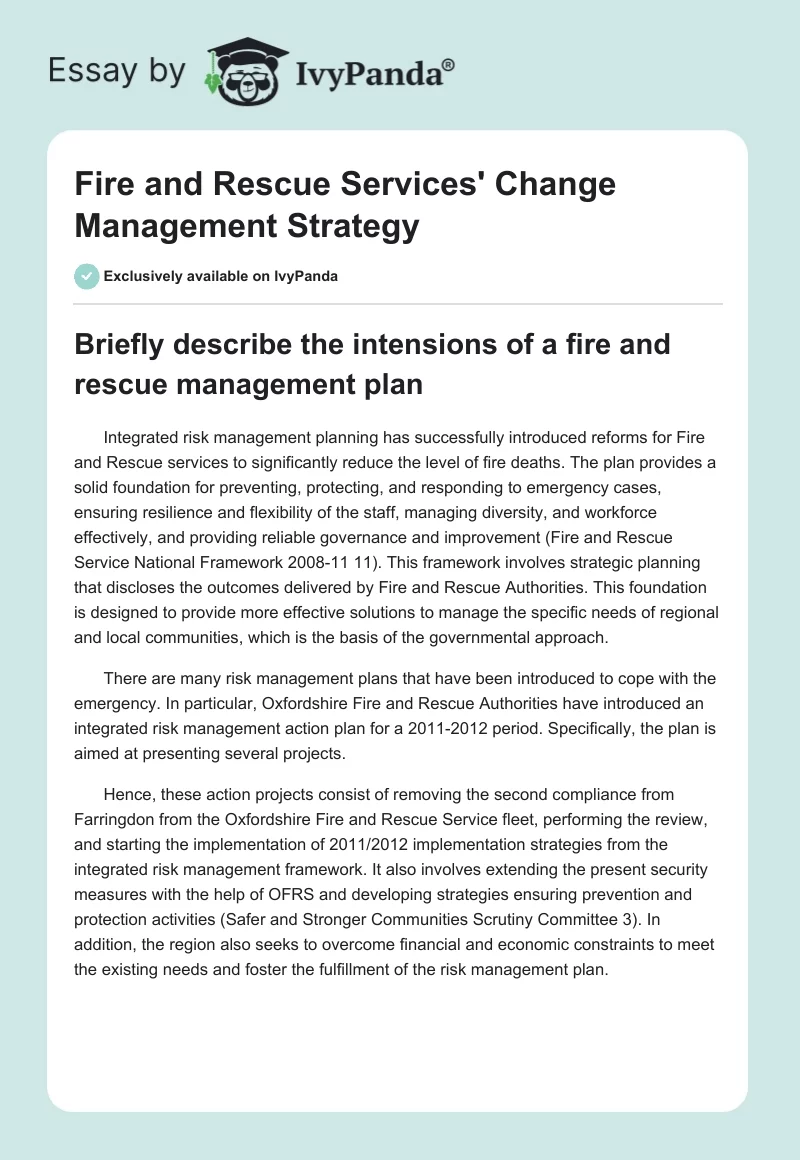 Fire and Rescue Services' Change Management Strategy. Page 1