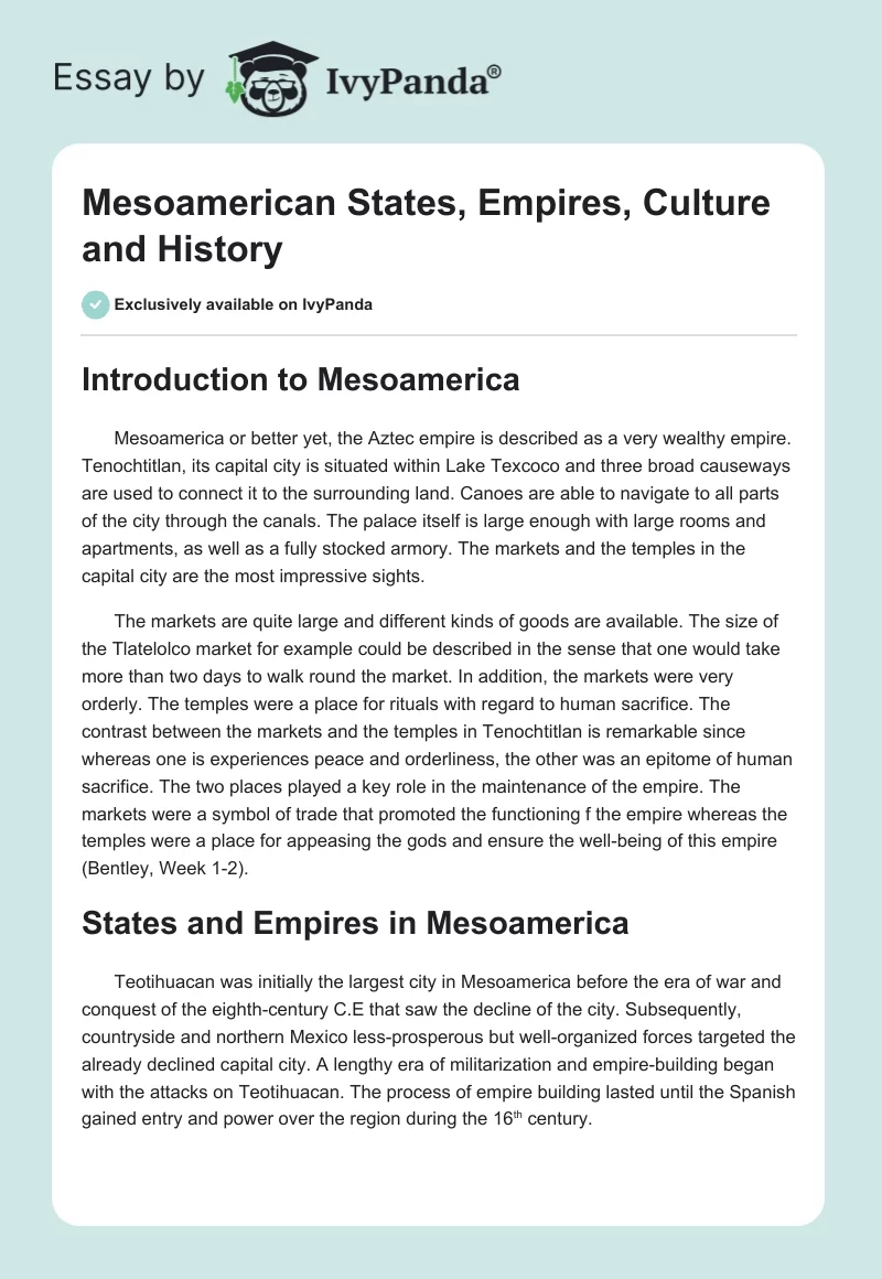Mesoamerican States, Empires, Culture and History. Page 1