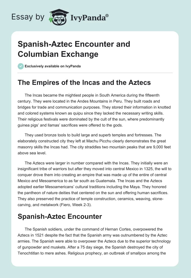 Spanish-Aztec Encounter and Columbian Exchange. Page 1