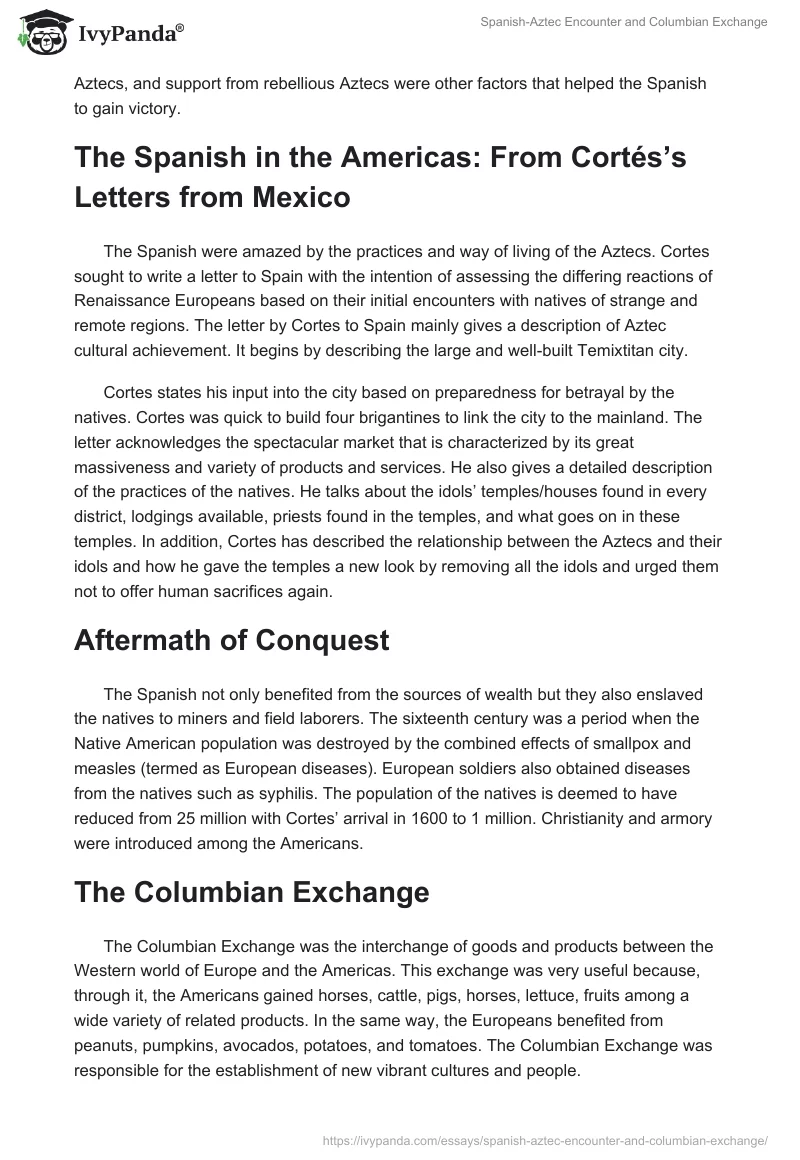 Spanish-Aztec Encounter and Columbian Exchange. Page 2