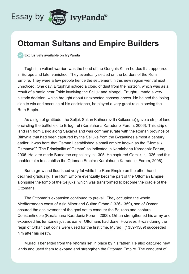 Ottoman Sultans and Empire Builders. Page 1