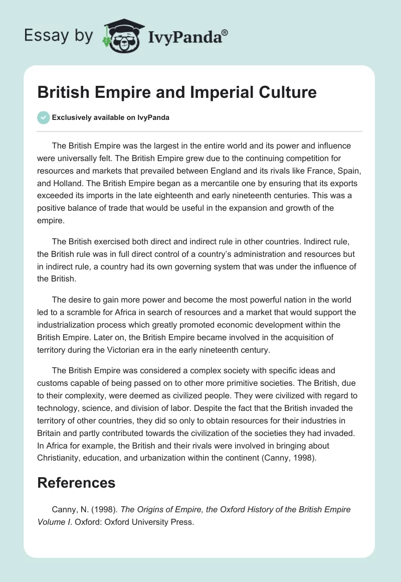 British Empire and Imperial Culture. Page 1