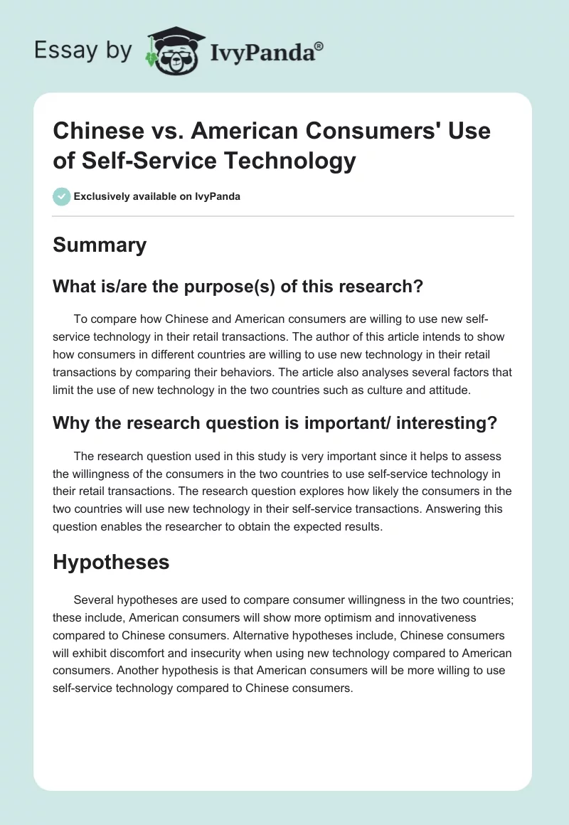 Chinese vs. American Consumers' Use of Self-Service Technology. Page 1
