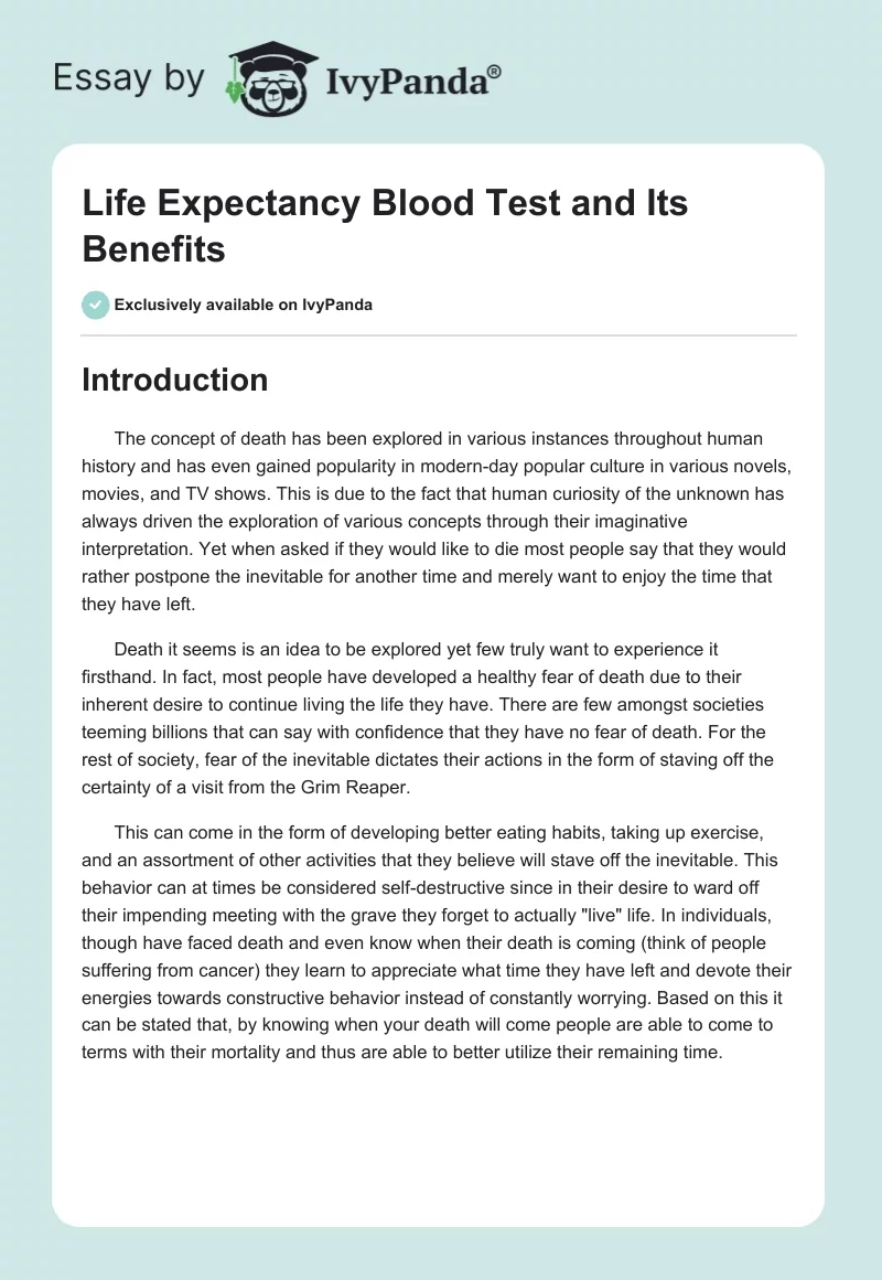 Life Expectancy Blood Test and Its Benefits. Page 1