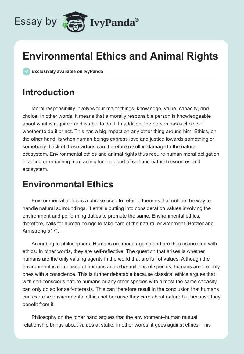 Environmental Ethics and Animal Rights. Page 1