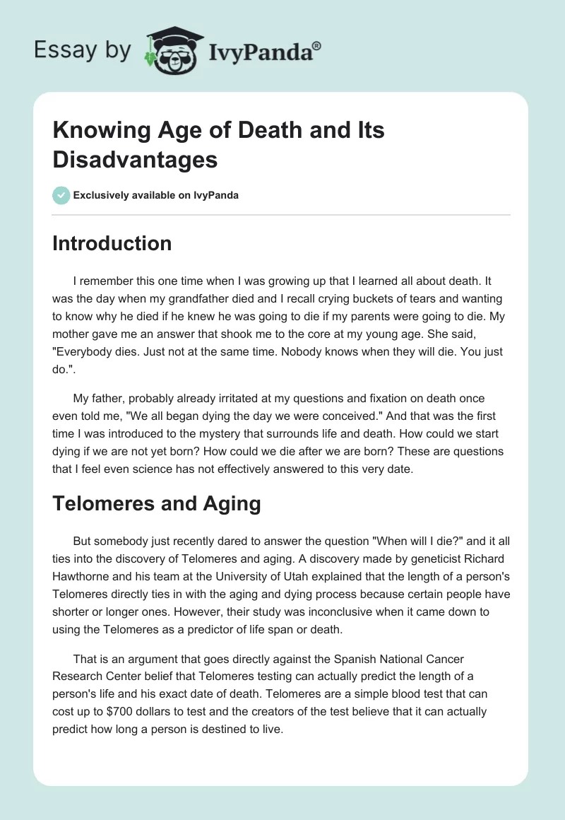 Knowing Age of Death and Its Disadvantages. Page 1