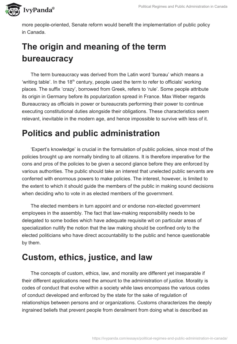 Political Regimes and Public Administration in Canada. Page 2