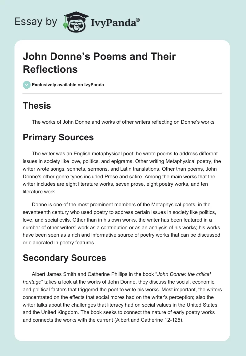 John Donne’s Poems and Their Reflections. Page 1